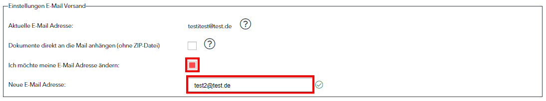 Abbildung Einstellung E-Mail Versand